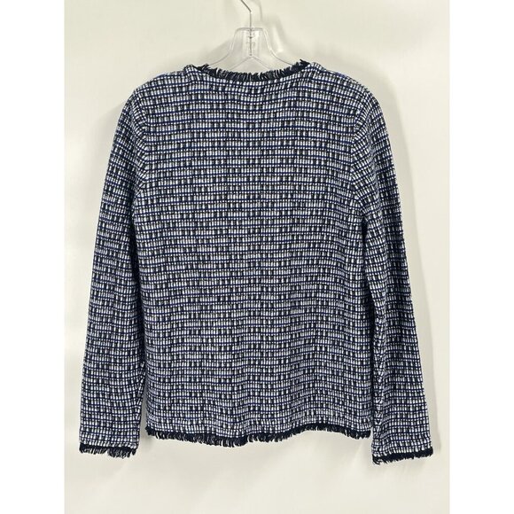 J Crew Tweed Blazer Sweater Jacket Fringe Sz L - Picture 4 of 5